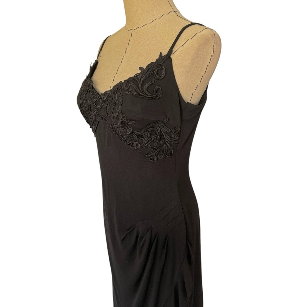 Vintage 90s Terry Paris Black Cocktail Evening Dress Draping Embroidery S M - Picture 10 of 11